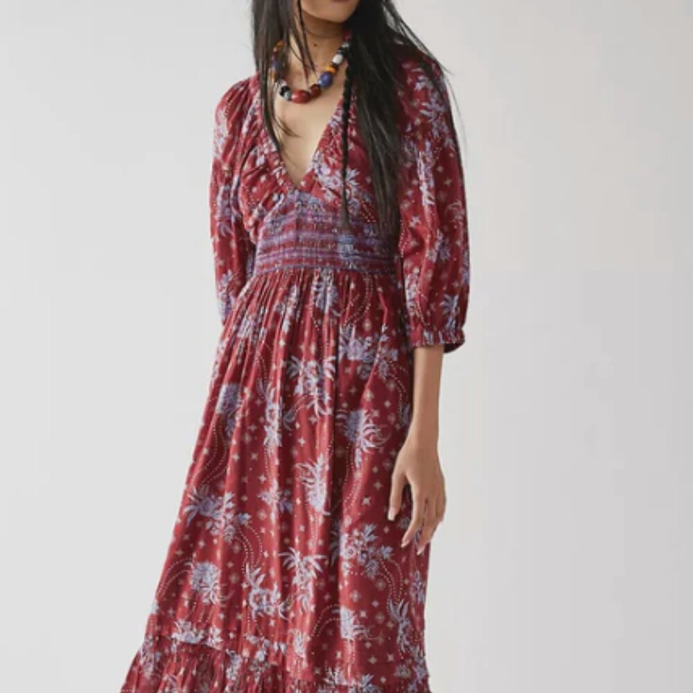 Free People Golden Hour Maxi Dress - Wine Combo - Size XS - Like New
